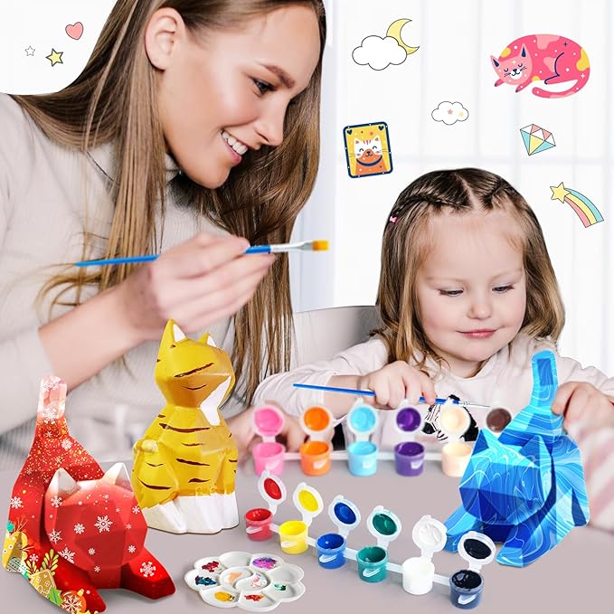 Goodyking DIY Cat Night Light Art Kit - 2pcs, Painting Set for Kids Ages 4-12, Cat Craft Gift