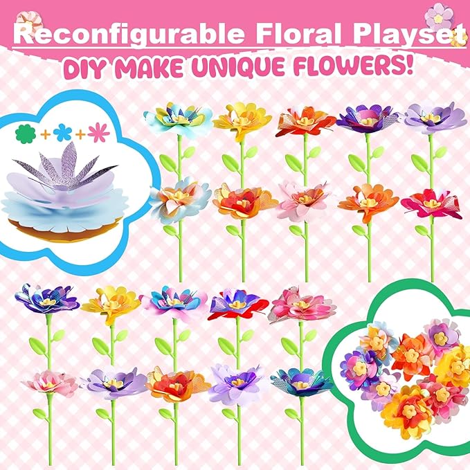 DIY Flower Accessories Set, DIY Art & Craft Kits Toys for Kids Girls, Gift for 4 5 6 7 8 Year Old Toddler Girl, Educational Activity Preschool Birthday Christmas Gifts, Suitable for All Flower Toys
