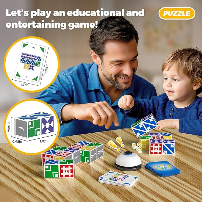 Family Matching Game for Kids & Adults, Block Puzzle Board Games for Boys & Girls Ages 6-8 8-12, 2+ Player Card Puzzles for Children 6+ Year Olds