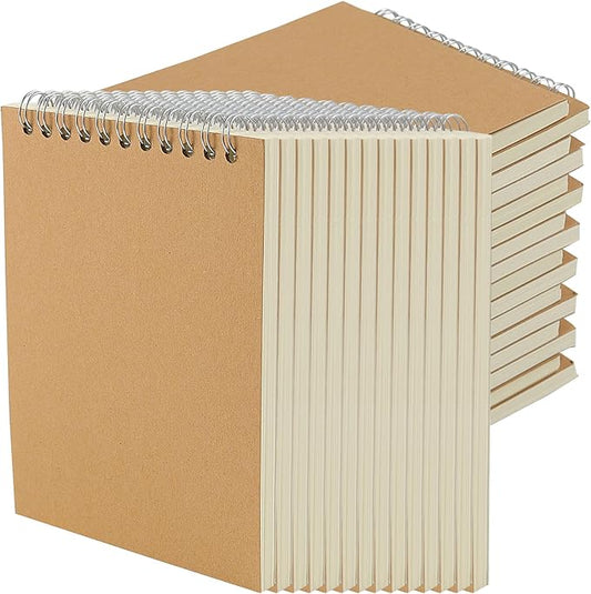 JOIKIT 30 Pack A6 Spiral Sketch Book, 4x6 Inch Spiral Bound Drawing Pad, Small Blank Steno Pads Kraft Cover Spiral Notebook for Sketching, Doodling, Painting, 60 Sheets/120 Pages, Brown