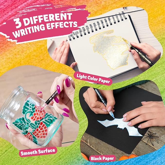 Teen Girl Gifts Trendy Stuff, 48 Shimmer Markers Outline Glitter Pens, Arts Crafts Kids Ages 8-12, Art Supplies for Kids 9-12, 8 Year Old Girl Birthday Gifts for 10 Year Old Girls