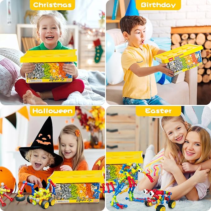 215 PCS Creative Building Blocks Playset Toy - Featuring Storage, Includes Dinosaur, Robot, Car, Spider, Dog Figure, Learning Toy for Kids, Birthdays Gift for Kids, Boys and Girls Ages 4-7, 8+