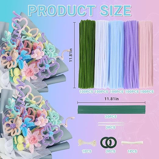400 Pcs Pipe Cleaners Craft Kit and Craft Supplies Set, 4 Colors Chenille Stems Craft Kits. Includes Floral Tape, Wire, Stems and More, DIY Arts and Crafts Supplies for Flower Making (Purple)