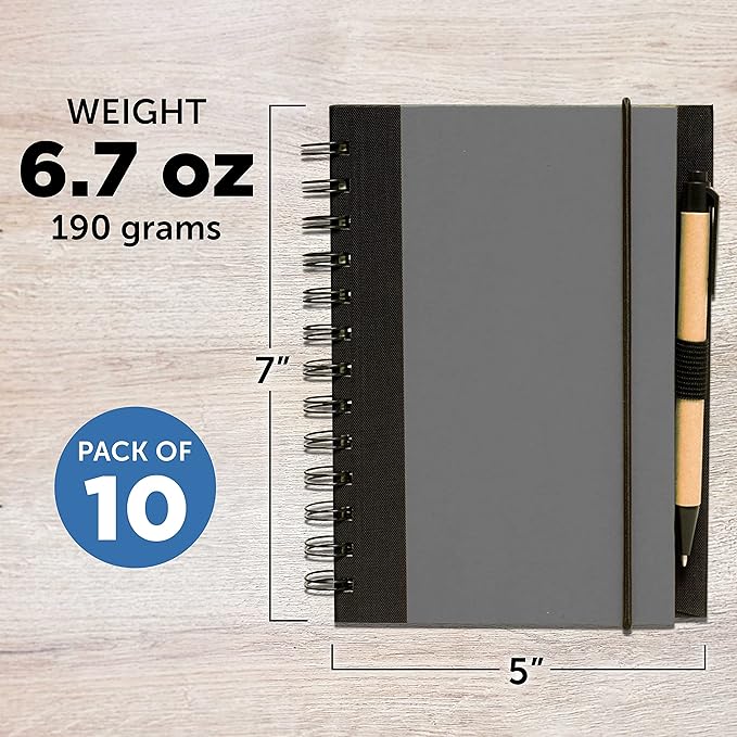 DISCOUNT PROMOS Eco Block Notebooks with Pens Set of 10, Bulk Pack - Perfect for School, Office, Business, Home - Smoke