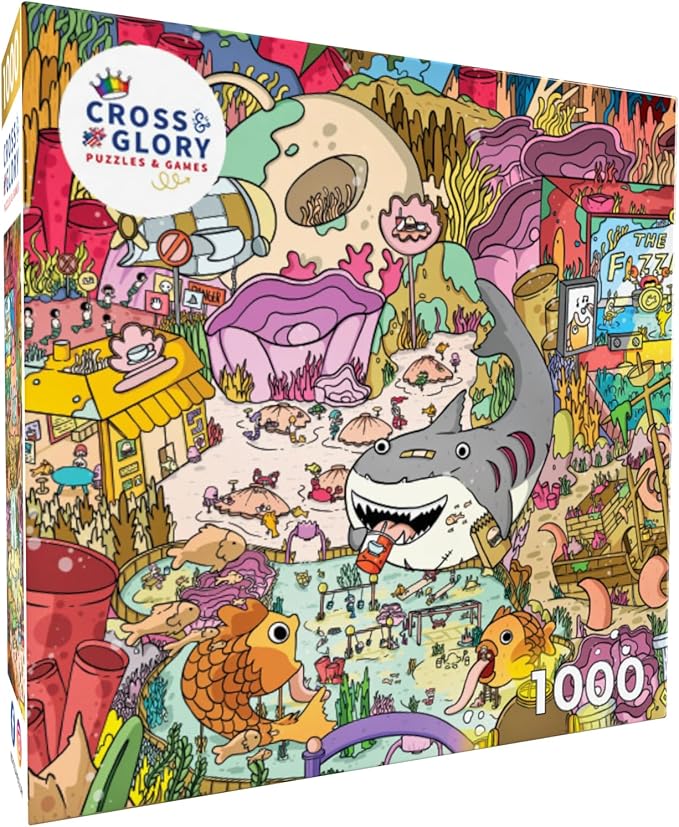Cross & Glory - Seamonster Shenanigans - 1000 Piece Jigsaw Puzzle for Adults & Kids 12+ | Colorful Underwater Scene with Whimsical Sea Creatures | Family Fun