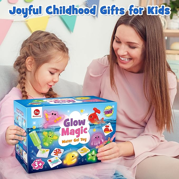 Mocoosy 20 Color Glow in The Dark Magic Water Elf Toy Kit for Kids, Aqua Fairy Water Gel Kit with Aqua Gel & Squishy Maker Molds, Create Your Own Squishy Toys & Water Pets, DIY Crafts Birthday Gifts