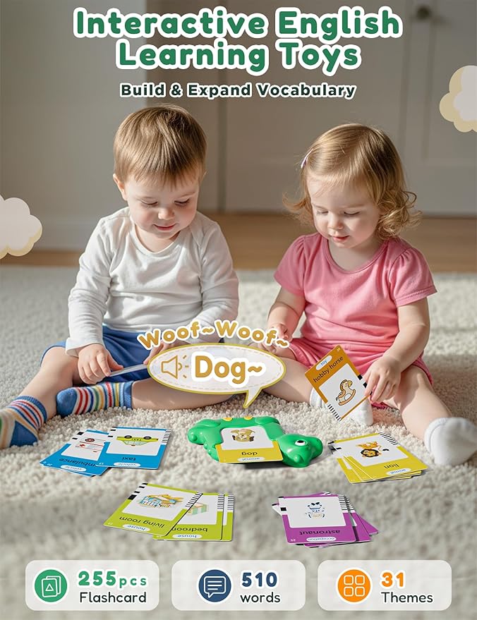 Talking Flash Cards for Toddlers with 510 Sight Words, Dinosaur Shaped Pocket Speech English Learning Toys Gifts for Boy Girl, Educational & Autism Toys for Speech Therapy