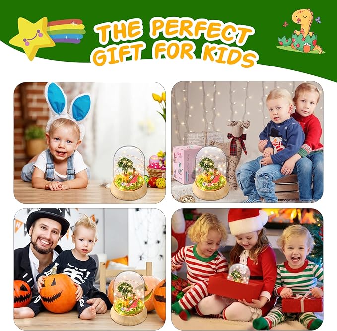 Laclun Dinosaur Night Light(USB Upgrade Version),Build Your Own Dinosaur Toys for Kids,DIY Fairy Art and Crafts, Craft Kit-The Ideal Birthday Christmas Gifts for Kids 4-10 with Greeting Card