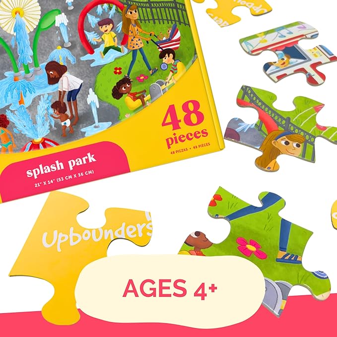 Upbounders® Splash Park 48 Piece Jumbo Puzzle for Kids Ages 4 5 6 7 8 | Beginner Floor Puzzle | Multicultural Family Children Preschoolers at Play | Large Pieces & Storage Box (FSC-Certified)