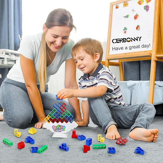 CERBONNY 48Pcs Tetra Tower Stacking Blocks Game, Board Games for Families, Parties, Travel and Team Building, Suitable for 1-4 Players Kids & Adults Toys