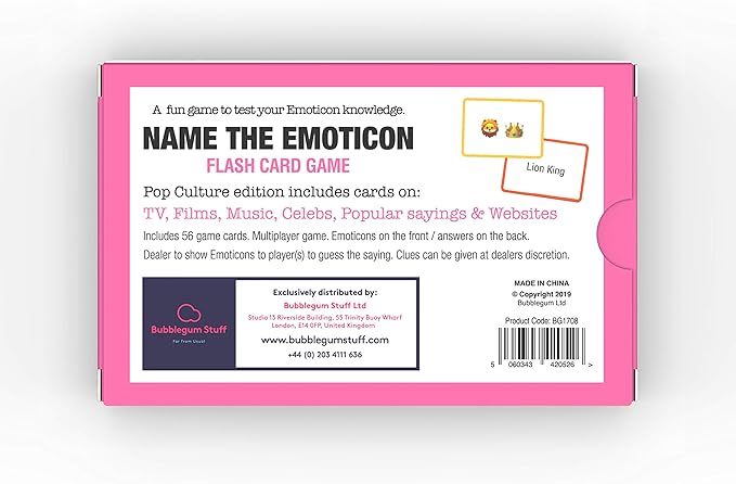 Bubblegum Stuff - Name The Emoticon Game - Pop Culture Edition - Emoji Flash Card Board Game - Suitable for Family, Kids, Teenagers & Adults. - Games Night Essential - Great Gift!