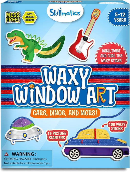 Skillmatics Waxy Window Art - 100 Bendable Waxy Sticks for Mess-Free DIY Fun, Reusable 100% Organic Beeswax Craft Kit, Travel Friendly, Creative Gifts for Girls & Boys Ages 5, 6, 7, 8, 9, 10, 11, 12
