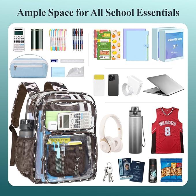 PACKISM Clear Backpack for School - 17 inch Large Heavy Duty Clear Bookbag, See Through PVC Backpacks (for age 12 above)