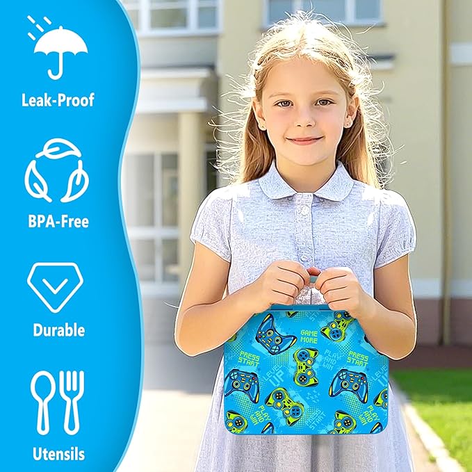 Chill Lunch Box Kids, Leak Proof Adult Bento Box with Ice Pack, 6 Compartment Lunch Container with Utensils for Girl Boy Back to School, 5.5-Cup Capacity, Dishwasher Safe, BPA Free