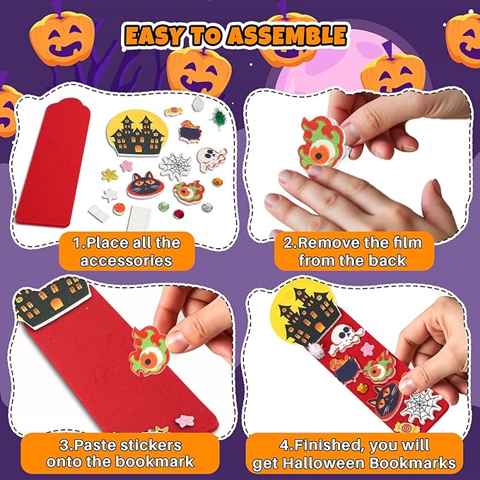Halloween Crafts for Kids, 24 Pack Foam DIY Halloween Bookmarks Craft Kit, Ideal Halloween Party Favors,Trick or Treat Gifts,Classroom Activity Supplies