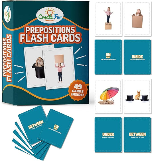 49 Preposition Vocabulary Builder Flash Cards Vol 1 Includes 7 Picture Card Prepositions with 5 Sequencing Learning Games for Kids, Parents, Teachers, ESL, Speech Therapy, Autism, ABA and Homeschool
