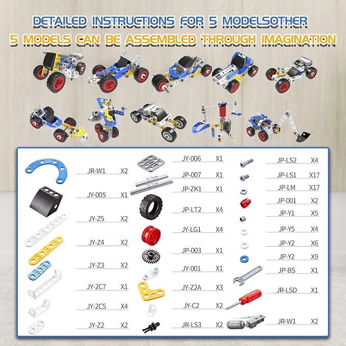 Erector Set for Boys 6-12, Building Toys for Kids Ages 4-8, 5 in 1 STEM Toys Ages 4-7 with Electric Power Motor, Construction Toys for Age 5 7 8 9 Years Old, 113 PCS DIY