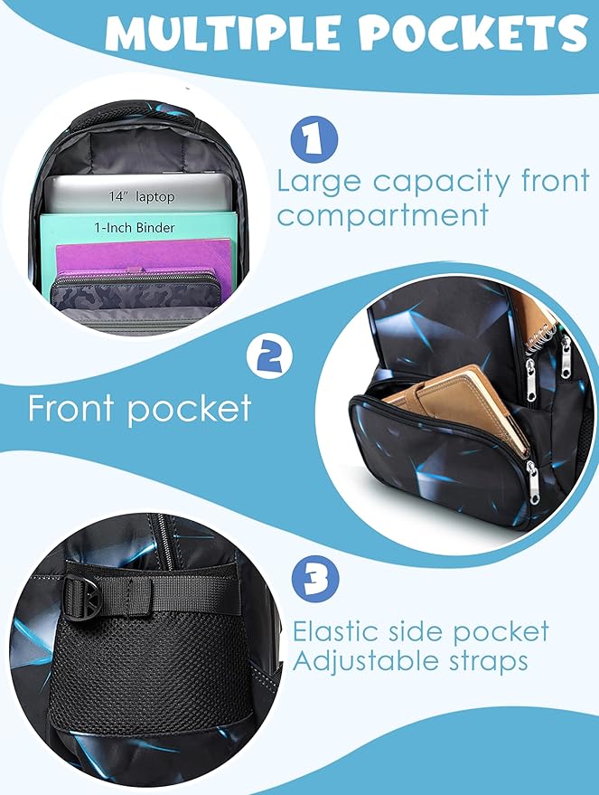 BLUEFAIRY Kids Backpack for Boys Elementary Primary Middle School Bags for Childs Book Bags Bookbags Lightweight Padded Straps Back to School Mochilas para Niรฑos 17" Black/Blue