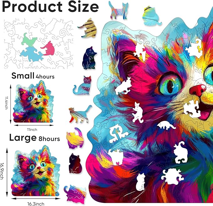 Wooden Puzzles for Adults, 500 Pieces Clever Cat Wooden Jigsaw Puzzles, Animal Unique Shaped Puzzle Gifts for Adults and Kids on Birthday, Thanksgiving, Family Puzzle Games (16.3''*16.9'')