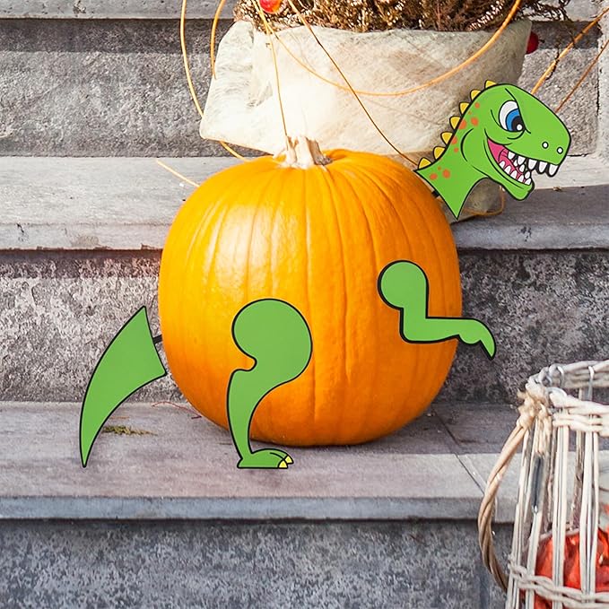 Decorae Pumpkin Kit Sets (Shark and Dinosaur Theme), 13 Reusable Metal Accessories for Halloween Fall Pumpkin Face Decorating