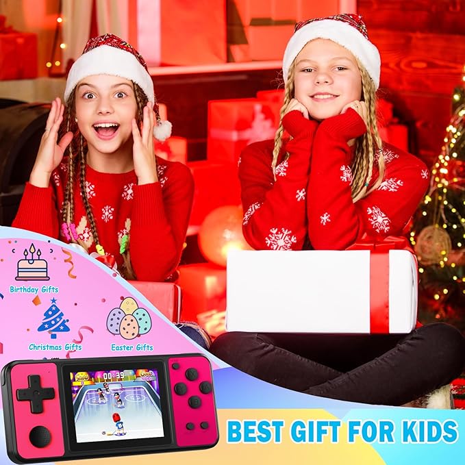 Beico 32 Bit Kids Handheld Games Preloaded 139 Video Games,Portable Electronic Toys with 3.0" IPS Screen Rechargeable Battery,Gaming System Birthday Gifts for Boys Girls Ages 4-12 (Rose-Red)