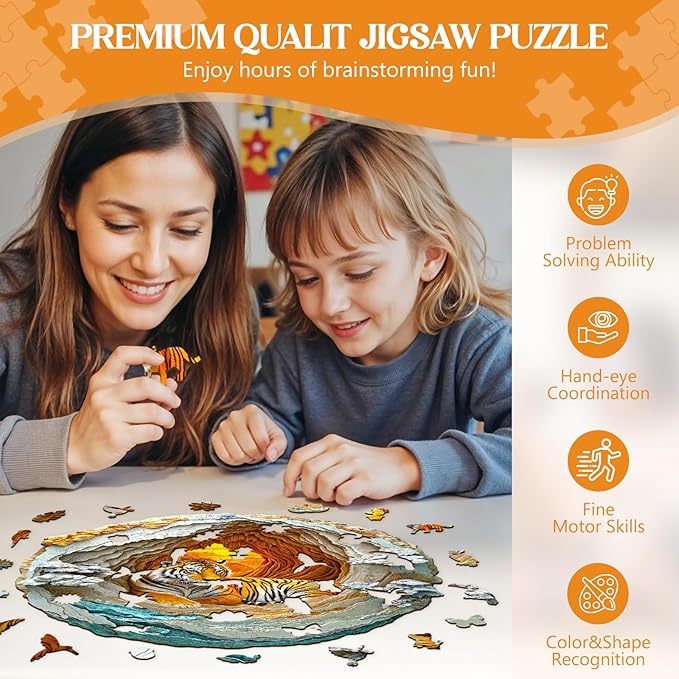 Wooden Puzzles for Adults, Wooden Jigsaw Puzzles for Adults Kids, 3D Vision Effect-3D Tiger Unique Shaped Wood Puzzles Adult, Creative Birthday Gifts for Friends Family Game (8.5 * 8.5in 100pcs)