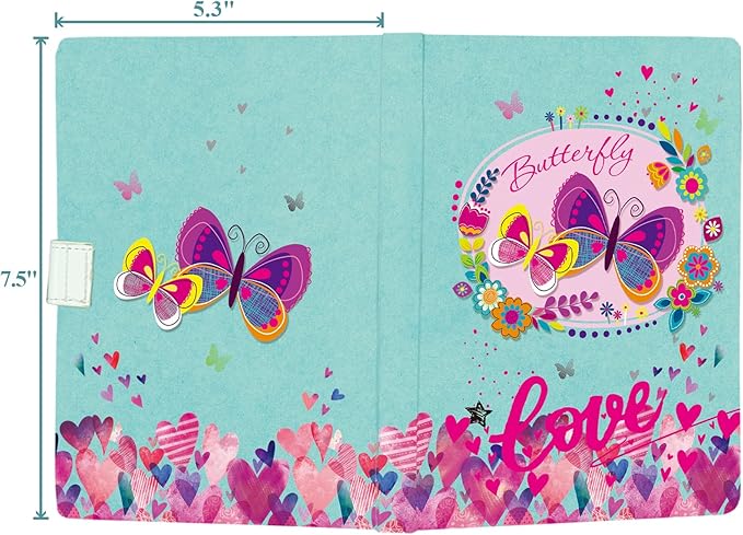 Butterfly Journal for Girls - Gift for Teen, Kids - Diary with Pen & Magnetic Closure, 192 Pages for Writing, 5.3"x7.5" Hardcover Lined Notebook