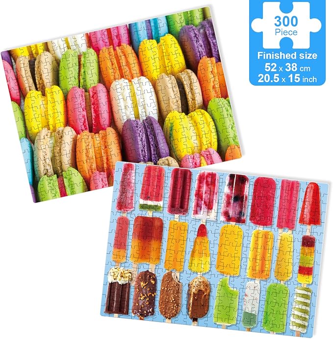 300 Piece Jigsaw Puzzles Popsicles and Macarons for Adults Teens and Kids Family Happy Gift Idea (Pack of 2) (Popsicle+Macaron)