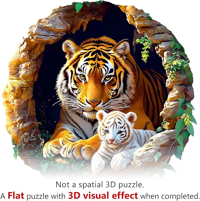 Wooden Puzzles for Adults - Unique Animal Shaped Tiger Family Puzzle, 3D Vision Wooden Jigsaw Puzzle, Christmas Birthday Gifts for Friends/Family, Home Decor 11.4 * 11.4in 200pcs
