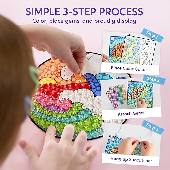 Klever Kits Diamond Art Kits for Kids, 4PCS Gem Painting Kit, Window Art Suncatchers Mosaic Kits Crafts for Girls Boy Birthday Gifts Toys Age 6+