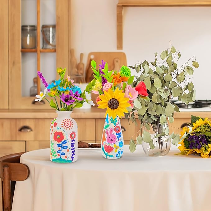 FTBox Crafts Kit for Girls Ages 6-12, Felt Flowers Bouquet and Paint Vase Art Craft Project for Girls, DIY Activity Christmas Birthday Gift for Kids Age 6 7 8 9 10 11 12 Year Old (Ceramic Vases)