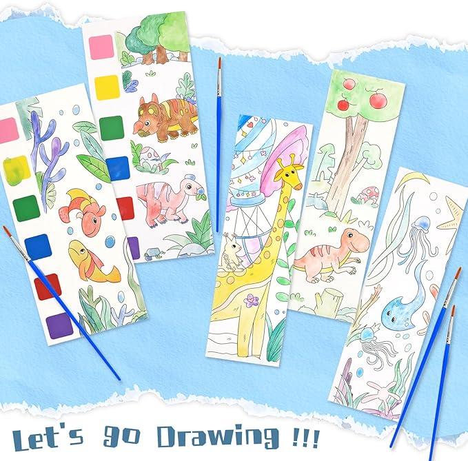 Vileafy 3-Pack Water Coloring Books for Kids Ages 4-8, Ocean, Animals, Dinosaur Travel Watercolor Painting Book with 6 Brushes for Airplane, Camping, Restaurant Activities, and Goodie Bag Stuffers