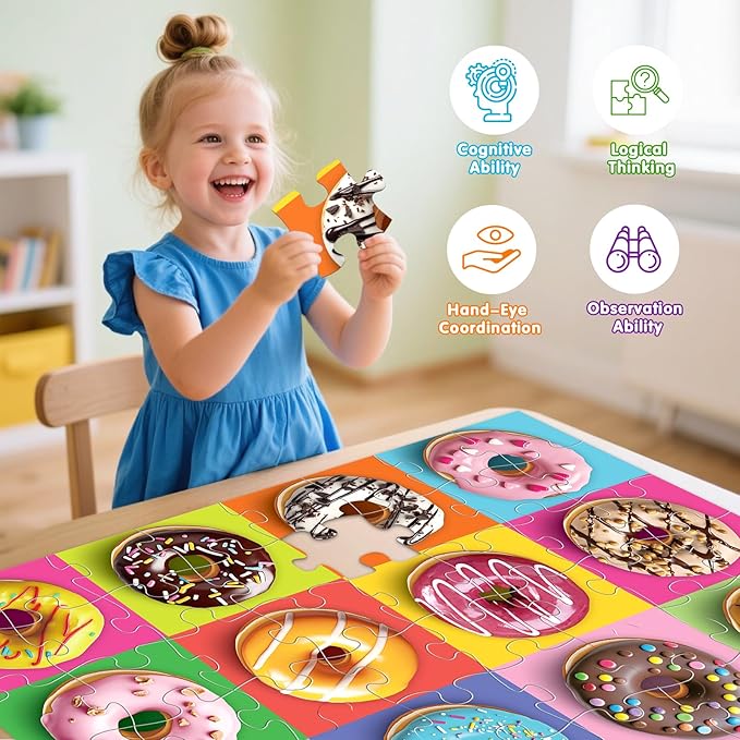 Jumbo Floor Puzzle for Kids,48 Piece Colorful Donuts Jigsaw Puzzles,Learning Educational Toys for Toddlers Ages 3-5,Children Gift for Boy Girl Ages 4-8 (Donut)