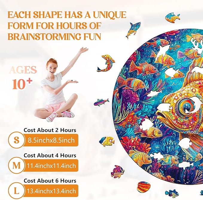 Wooden Puzzles for Adults, Wooden Jigsaw Puzzles for Adults Kids, Fish Just Keep Swimming Unique Shaped Wood Puzzles Adult, Creative Birthday Gifts for Friends Family Game(11.4 * 10.9in 180pcs)