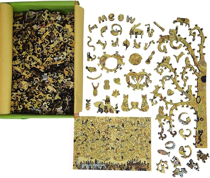 Wooden Puzzle for Adults - Uniquely Shaped Pieces - Made in The USA by FoxSmartBox - 460 Pieces - Cats Wedding