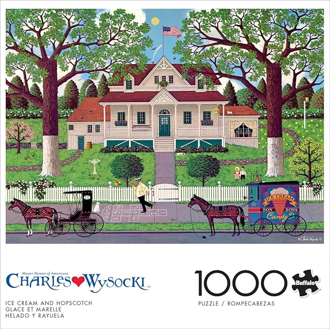 Buffalo Games - Charles Wysocki - Ice Cream and Hopscotch - 1000 Piece Jigsaw Puzzle for Adults -Challenging Puzzle Perfect for Game Nights - Finished Size is 26.75 x 19.75