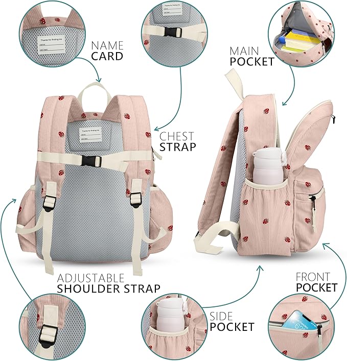 Corduroy Kids Backpack for Boys 6-10: Boys Girls Backpacks for Elementary Kindergarten 15” H Fit Folder