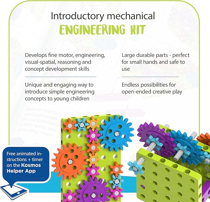 Thames & Kosmos Kids First: Intro to Gears STEM Experiment Kit for Ages 3+ | Build 4 Models, Learn About Gears, Power & Motion | Intro to Mechanical Engineering for Young Learners | Durable Parts