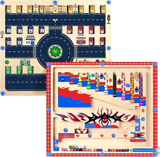 2 in 1 Magnetic Color and Number Maze,Montessori Toys for Toddler Boys,Wooden Magnet Balls Puzzles,Toddler Busy Board Game,Preschool Learning Activities