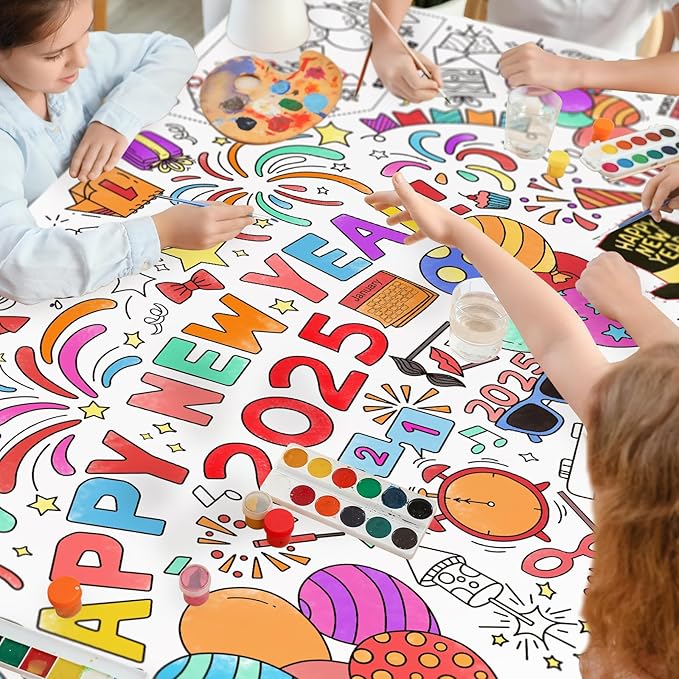 Giant Coloring Poster for Classroom Wall - Versatile 31.5 x 72 Inches Happy New Year Activity Poster/Table Cover, School Parties, Happy New Year Party and Special Events Decoration