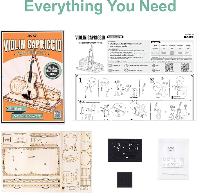 ROKR Wooden Miniature Violin,STEM Projects for Adults,Model Kits,3D Wooden Puzzles for Adults