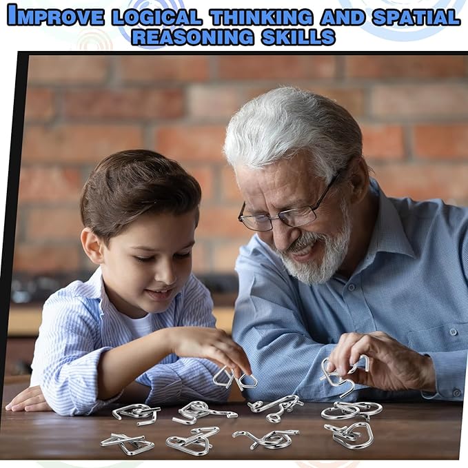 Yilloog Metal Wire Puzzle Set of 8 with Pouch, Brain Teaser Puzzles IQ Test Ring Disentanglement Unlock Interlock Game Trick Metal for Party Favor Challenge(C Style)