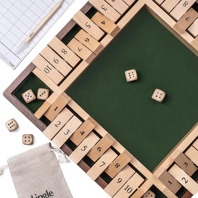 Shut The Box Dice Game, 2-4 Player Wooden Board Table Math Games, Classic Shut The Box Board Game