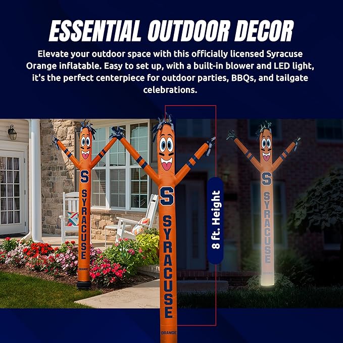 NCAA Syracuse Orange Football Wacky Waving Inflatable Tube Guy with LED Lights & Built-in Blower - 6" x 36" x 96" Inflatable Tube Man Crazy Sports Fan Outdoor Party Decoration