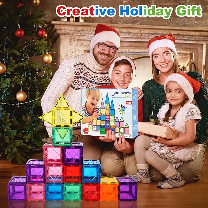 100PCS Magnetic Tiles Kids Toys - Magnetic Building Blocks STEM Magnet Building Set Preschool Learning Magnet Toys for Kids Ages 3-5 4-8, Sensory Montessori Toy for Toddlers 3+ Year Old