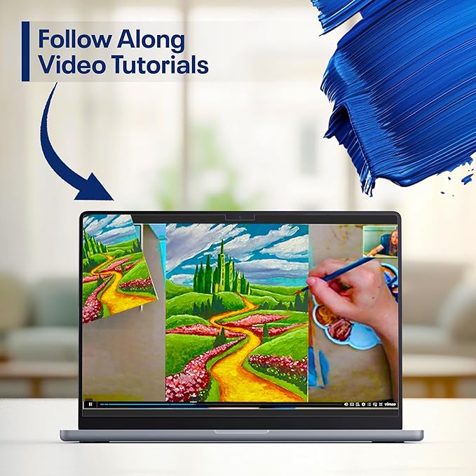 Painting4Real DIY Painting Class Kit for Adults with Video Tutorials: Learn to Paint Wizard of Oz Yellow Brick Road – How to Paint with Acrylics – Painting & Art Supplies – 9 Piece Acrylic Paint Set