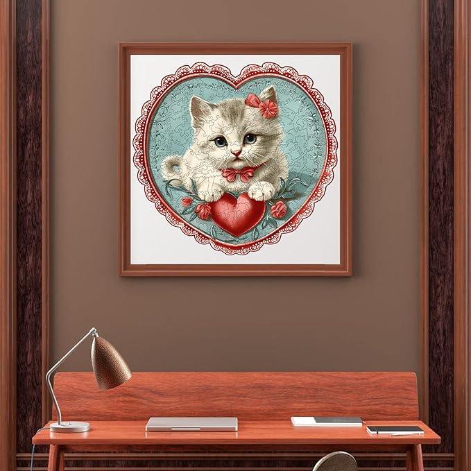 Wooden Puzzle for Adults - 3D Vision Effect Heart Cat Puzzle 200 Pcs Unique Shape Advanced Wooden Jigsaw Puzzle, Challenge Jigsaw Puzzle(11.1 x 11.2 in)
