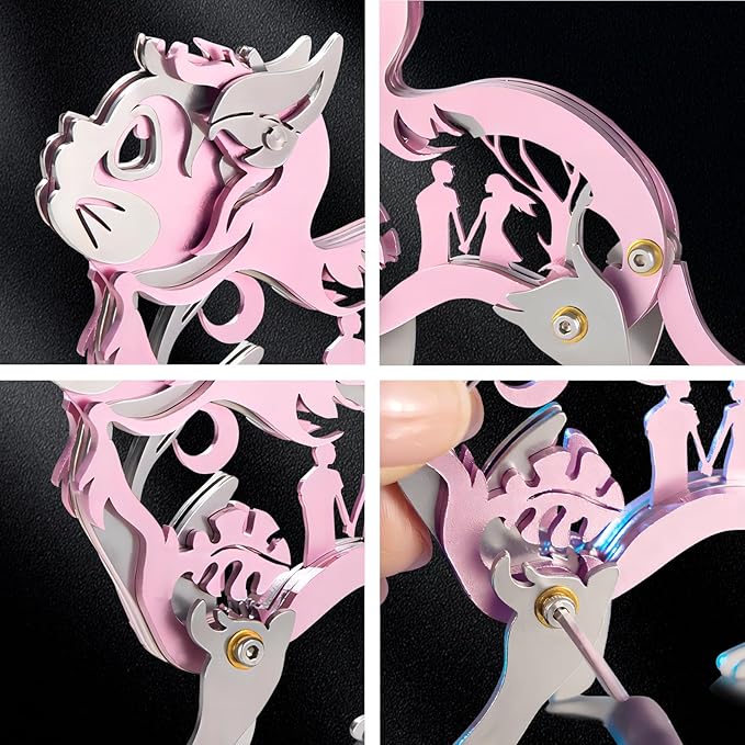 3D Metal Puzzles for Adults, Mechanical Metal Model Kits for Adults, Dream Cat Steel 3D Puzzle Stainless Steel Ornaments for Men Women Art Craft Gifts Toys(Pink).