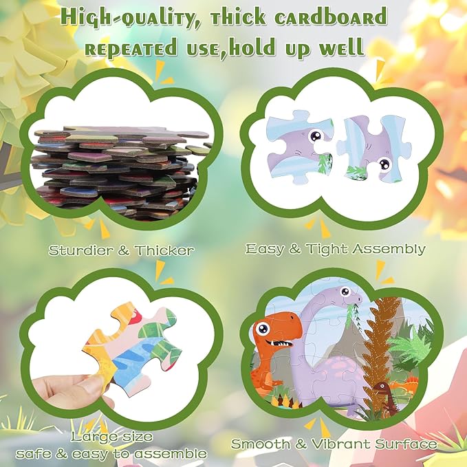 35 Piece Jumbo Dinosaur Puzzle for Kids Ages 3-6, Educational Large Floor Puzzles with Bonus Puzzle Sticker Sheets, Perfect Learning Toy Gift for Boys and Girls