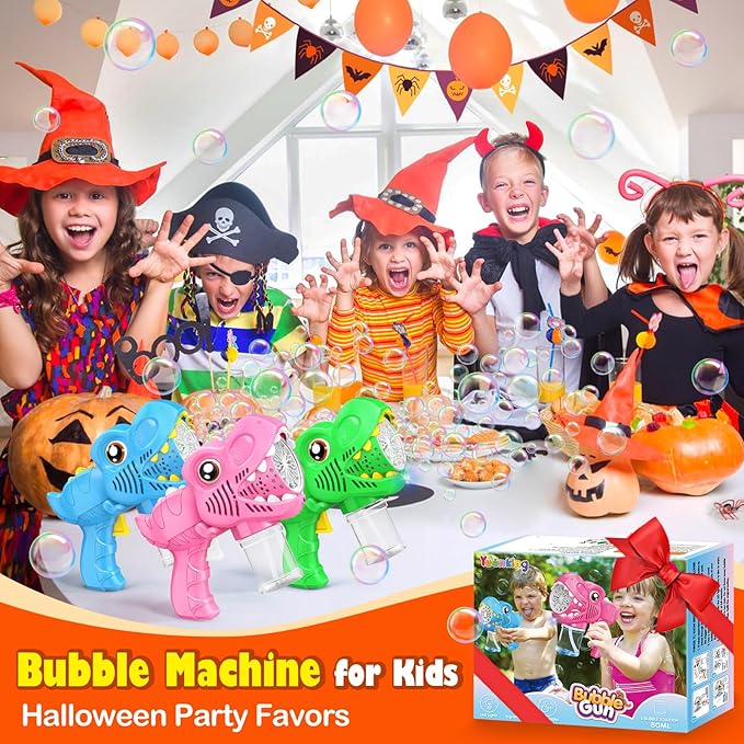 3 Pack Bubble Mahine Gun - Dinosaur Bubbles Blower with LED Light Outdoor Toys for Ages 4-6 Boys Girls Gift for 3 4 5 6 7 8 Year Old Kids Easter Basket Stuffers Valentine Birthday (Green+Blue+Pink)